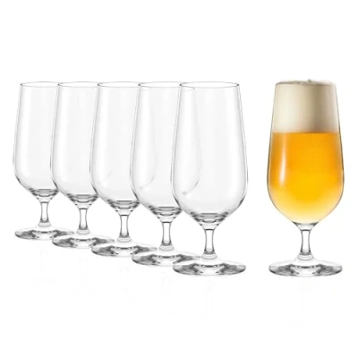 Image of Stölzle Lausitz 6 Piece Beer Glass Set with STL Logo, 390 ml, Glass, Dishwasher Safe, Classic Design