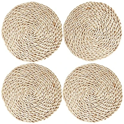 Image of Alnicov 4Pcs Handmade Woven Placemats,11.8inches Round Coasters,Pure Natural Corn Husk Placemat Kitchen Dining Table Heat Insulated Pad