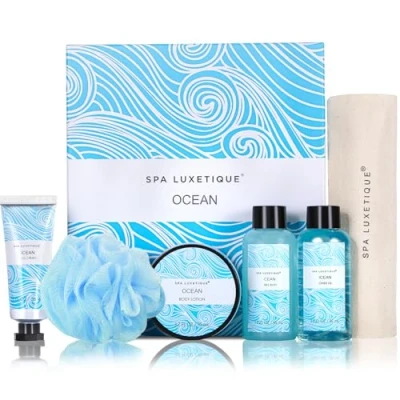 Image of Spa Luxetique Gift Set, Bath Gifts Set for Men Women,6pcs Ocean Travel Box with Shower Gel, Hand Cream, Bubble Bath, Body Lotion, Soap Pamper Presents Birthday Christmas