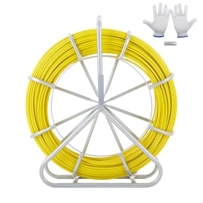 Image of VEVOR Fish Tape Fiberglass, 600 ft, 5/16 in, Duct Rodder Fishtape Wire Puller, Cable Running Rod with Steel Reel Stand, 3 Pulling Heads, Fishing Tools for Walls and Electrical Conduit, Non Conductive