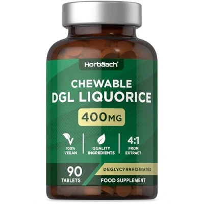Image of DGL Licorice Root Tablets 400mg Chewable High Strength Liquorice Extract 90 Count Suitable for Vegetarians &amp; Vegans by Horbaach