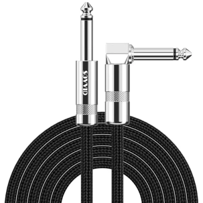 Image of Sovvid Professional Guitar Cable 4.5M/15FT, Braided Lead Instrument Cables 6.35mm 1/4 Inch Jack Cord for Electric Bass, Amp, Speaker, Keyboard, Mandolin, Pro Audio (Black)