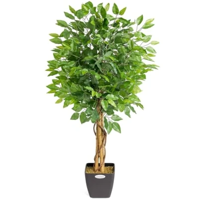 Image of CHRISTOW Artificial Ficus Tree, Fake Weeping Fig House Plant for Home Decoration, Lifelike Green Leaves, Natural Wooden Trunk with Twists, Weighted Pot, Indoor Outdoor (120cm / 4ft)