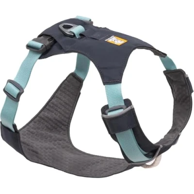 Image of RUFFWEAR Hi &amp; Light Harness, XX Small Reflective Y Shaped Dog Lightweight Adjustable Padded No Pull Harness for Dogs, Quick Release 2 Lead Attachments, Size XXS, Basalt Grey