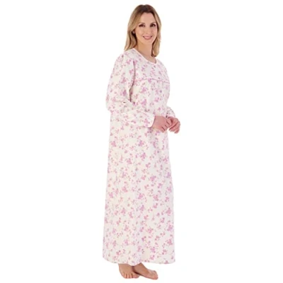 Image of Slenderella Floral Brushed Cotton Longer Length Round Neck 51 inch Nightdress (16/18, Cream)
