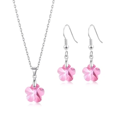 Image of Philip Jones Sterling Silver Light Rose Flower Set Created with Zircondia® Crystals