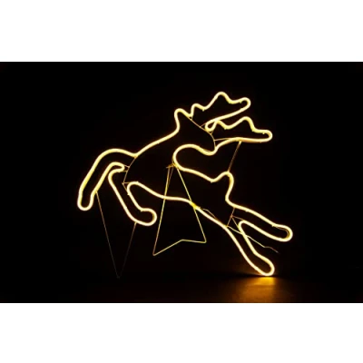 Image of SHATCHI Jumping Reindeer Neon Effect Rope Light Silhouette Double Side 90 Warm White LEDs Christmas Outdoor Home Wall Garden Holiday Festive Decorations,SHATCHI