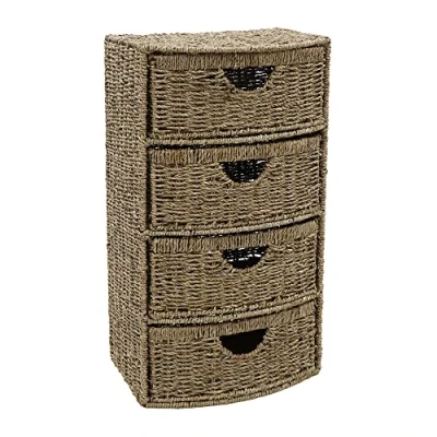 Image of JVL 4 Drawer bow front natural seagrass bathroom cabinet chest storage unit