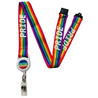 Image of 20mm Rainbow Pride Printed Neck Lanyard with Safety Breakaway &amp; Integrated Badge Reel