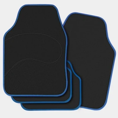 Image of WOLTU Universal Car Floor Mats Set of 4 Protectors or Van Carpet Covers Black Accessories with Blue Edging, 67x45cm, 34x41cm