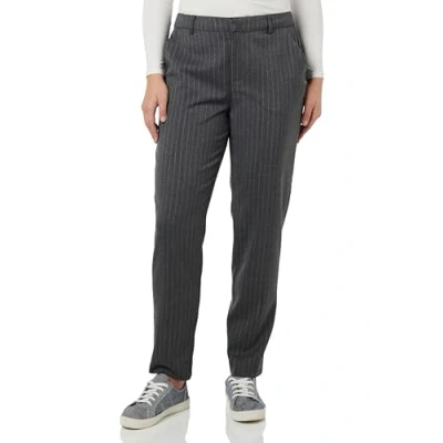 Image of Cream Women&#039;s Trousers Pin Stripes Cropped Length Tapered Legs Regular Waist Trousers, Grey Melange Pinstripe,