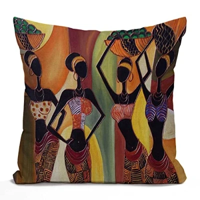 Image of Tomda Cushion Cover African Woman Cotton Linen Square Throw Pillow Case Standard Pillowcase for Men Women Home Decorative Sofa Armchair Bedroom Livingroom 45x45cm 18x18 Inch