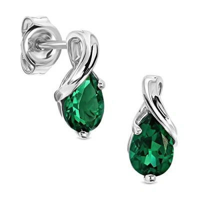 Image of Miore green emerald earrings for women in 9 kt 375 white gold