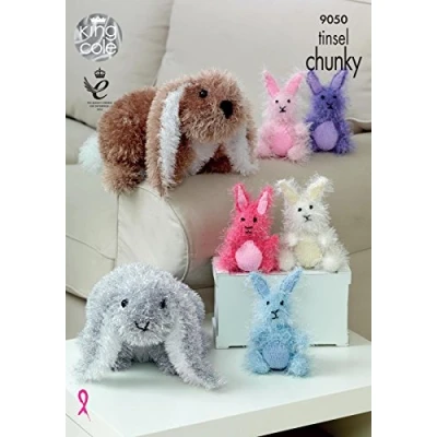 Image of King Cole 9050 Knitting Pattern Toy Rabbits in Tinsel Chunky by