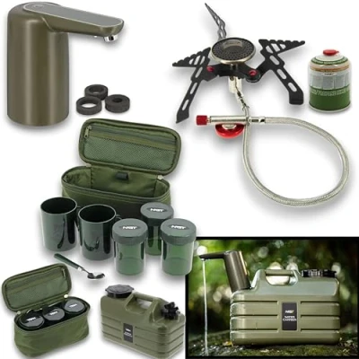 Image of NGT FISHING BREW KIT SET 11L WATER TUB TAP GAS STOVE POTS TEA CASE CARP CAMPING