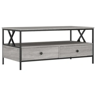 Image of vidaXL Coffee Table Modern Grey Sonoma Design with Engineered Wood and Metal Frame, Living Room Furniture Storage Space