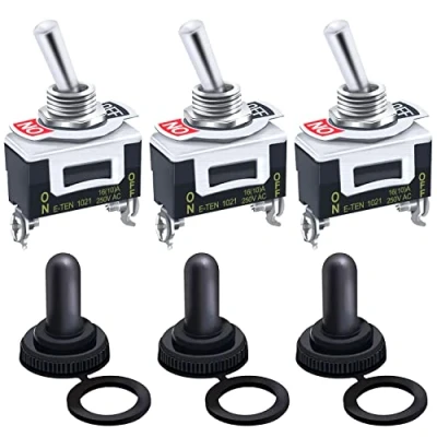 Image of mxuteuk 3Pcs Heavy Duty Rocker Toggle Switch 20A 125V SPST 2 Position Pin ON/OFF with Metal Bat Waterproof Cap Ten 1021 3mz B101