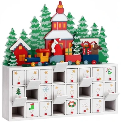 Image of Spielwerk® Traditional Wooden Christmas Advent Calendar 24 Days Of Gifts Behind Wood Doors Reusable Countdown For Kids and Adults Landscape