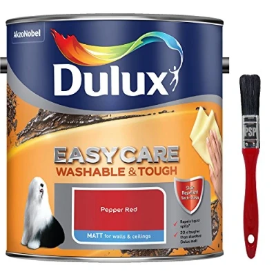 Image of New 2017 Dulux Easycare Washable &amp; Tough Matt Pepper Red 2.5L with Unique Stain Repellent Technology. Includes PSP Touch up Brush.
