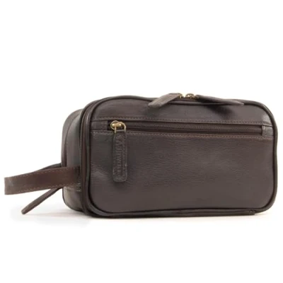 Image of Ashwood Men&#039;s Leather Travel Toiletry Bag Medium Wash Shower with Handle Chelsea 2080 Brown