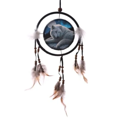 Image of Original Dreamcatcher Little Wolf Guardian of The North, Mixed, Height 16cm Width Depth 1cm