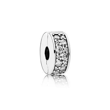 Image of PANDORA Timeless Women&#039;s Sterling Silver Clear Pavé Cubic Zirconia Clip Charm for Bracelet, No Box