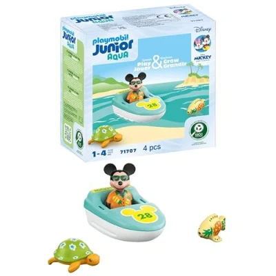 Image of Playmobil 71707 JUNIOR &amp; Disney: Mickey Mouse&#039;s boat Tour, including inflatable and sea creatures, sustainable toy made from plant based plastics, gifting toy, play sets suitable for ages 1+