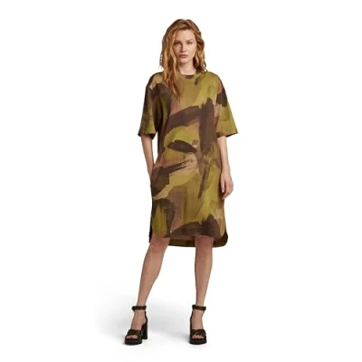 Image of G STAR RAW Women&#039;s Boxy U Tee Allover Dress Dresses, Multicolour (safari watercolor camo D22841 C338 D940), M
