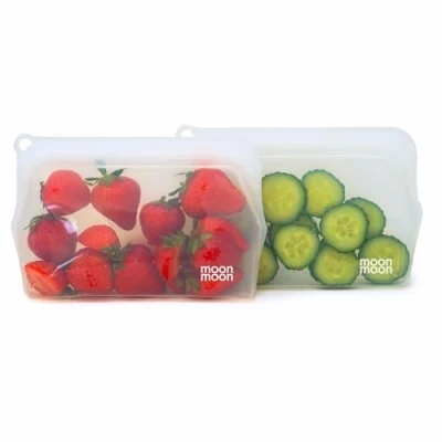 Image of Moonmoon Reusable Silicone Freezer Bags Resealable Food Storage for Meal Prep &amp; Snacks Pouch 2 Set (Clear 330ml)