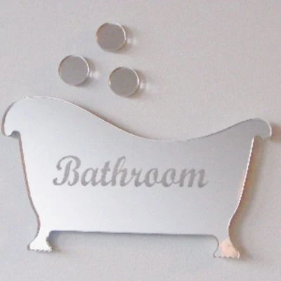 Image of Super Cool Creations Bath &amp; Three Bubbles Mirror 12cm x 8cm (Engraved Bathroom)