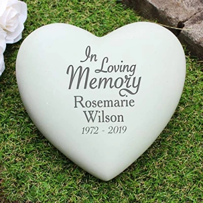Image of Custom Personalised In Loving Memory Memorial Heart Resin Stone Engraved with Message