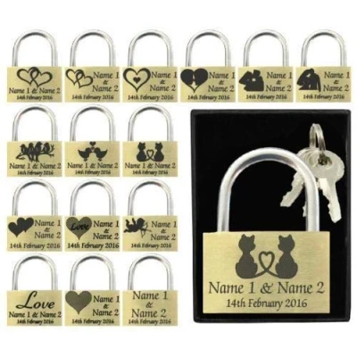 Image of Anniversary, Valentines Present, Wedding Favour 40mm Love Lock Personalised Engraved Padlock (Love Cats)