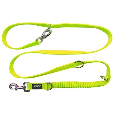 Image of ASCO dog lead with shock absorber; sturdy training lead, adjustable in 4 lengths; premium also for large dogs, 100 200cm / 3 7 ft, neon yellow AC07L