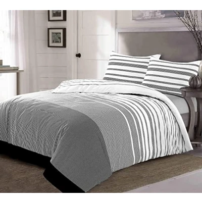 Image of Homespace Direct Maximus Striped Monochrome Duvet Cover Set Fully Reversible Modern Bedding Double
