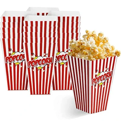 Image of MATANA 50 Large Popcorn Boxes, 9x17cm Red &amp; White Striped Retro Design Theatre, Cinema, Fun Movie Nights, Sleepovers, Kids’ Parties, Birthdays