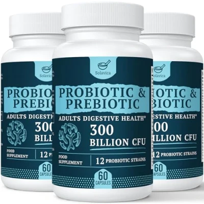 Image of 300 Billion CFU Probiotics for Digestive Gut &amp; Immune Health, Advanced Strength with 12 Diverse Strains + 3 Prebiotics Women Men (60 Count (Pack of 3))