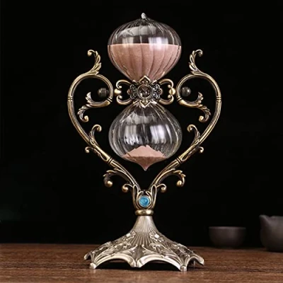 Image of Antique Sand Clock，Vintage Metal Hourglass 360 Rotating Large， Brass tone SandglassTimer 30 60 Minutes，education Creative Toy Office Home Decor Gifts