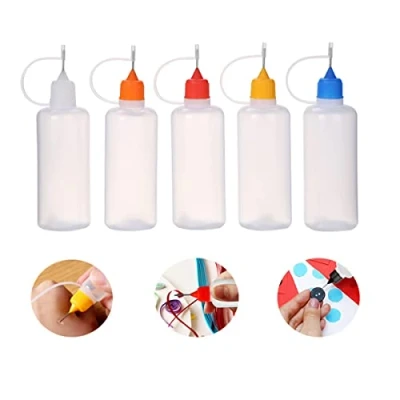 Image of 100ml Empty Glue Bottle, Plastic Applicator Bottles with Needle Tip Caps for Glue, Liquid, Oil, DIY Craft, Acrylic Painting (Multicolor 5pcs)