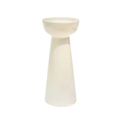 Image of Ivyline Bowen Pillar Candle Holder in Linen with Stable Base Modern Elegant Home Decoration H22 x D9 cm