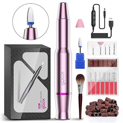 Image of Xoali Electric Nail Files 25000RPM, Professional Drill 12 in 1, Speed Adjustable Efile Kit with Ceramic Bit for Drill, Manicure and Pedicure Tools Art DIY, Home or Salon Use (Pink)