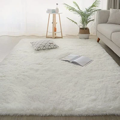 Image of Jyswx Shaggy Living Room Rugs Ultra Soft Modern Area Small to Extra Large Rectangular Size Fulffy Carpets Non Shedding Washable for Bedroom Dormitory Home Decorative, White, 200 x 400 cm
