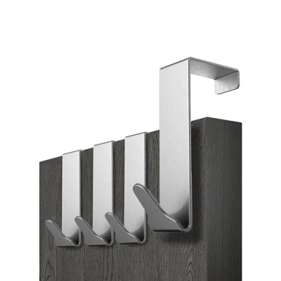 Image of Menz Over Door Hanger 1 1/2&quot; Thickness 4 pcs. Stainless Steel Coat Hooks with Anti Slip and Felt Pads, Sturdy Hook Türhaken
