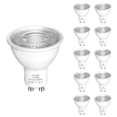 Image of YOUDIAN GU10 LED Bulbs 7W,Cool White 6000K(50W Halogen Spotlight Equivalent),500LM,Energy Saving Light Bulbs,38 Wide Beam,Non dimmable,220 240V,for Interior Lighting,Pack of 10