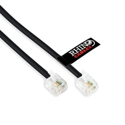 Image of rhinocables ADSL RJ11 Lead High Speed Internet Cable for BT, Internet, Broadband, Modem, Router and Landline Telephone Black Wire (3, 1m)