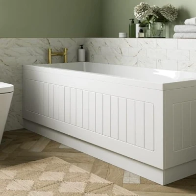 Image of Affine® Tongue &amp; Groove 1700mm Front Side MDF Bath Panel 16mm, Modern Wooden Panels for Bathroom Baths Soaking Tubs, Adjustable Plinth, Easy to Cut, White