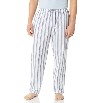 Image of Nautica Men&#039;s Soft Woven 100% Cotton Elastic Waistband Sleep Pajama Pant Bottoms, Bright White, M