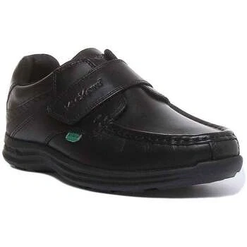 Image of Kickers Boys Reasan Single Strap Black Leather School Shoes, Black, 5 UK