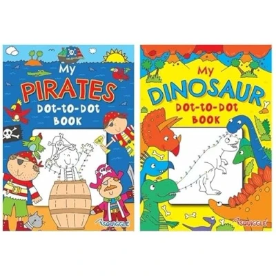 Image of Squiggle P2257 My Dinosaur &amp; Pirates A4 Dot to Colouring Books Set of 2