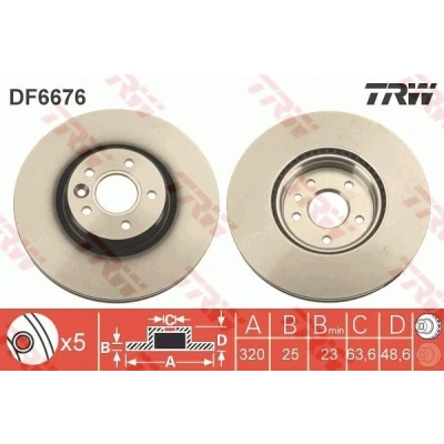Image of 274521, 31262720, 31302573, 31329122 Brake disc TRW DF6676S 320mm 25mm 5 108mm Vented Painted VOLVO: V40 Hatchback, V50, S40 II