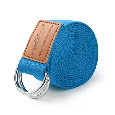 Image of voidbiov D Ring Buckle Yoga Strap 1.85 or 2.5M, Durable Cotton Adjustable Belt Perfect for Holding Poses, Improving Flexibility and Physical Therapy Black